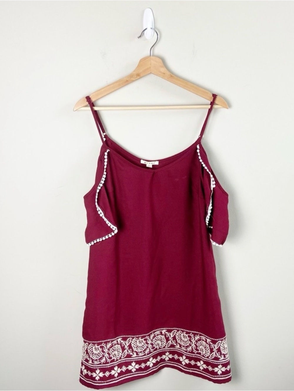 miami Burgundy Cold-Shoulder Embroidered Mini Dress